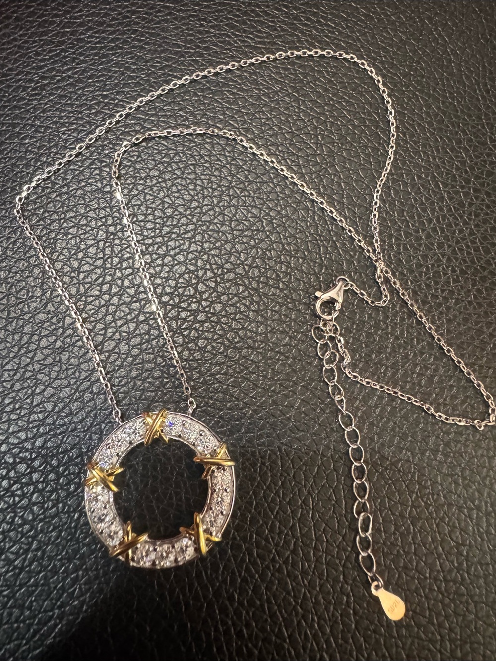 Elegant Gold Accent White Crystal Circle Pendant Necklace